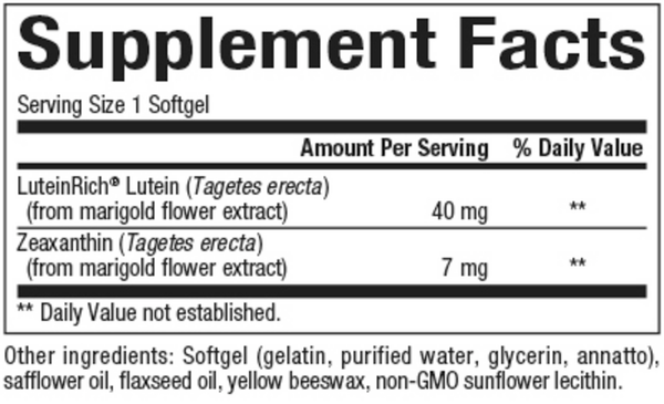 Lutein 40 mg Supplement Facts Label