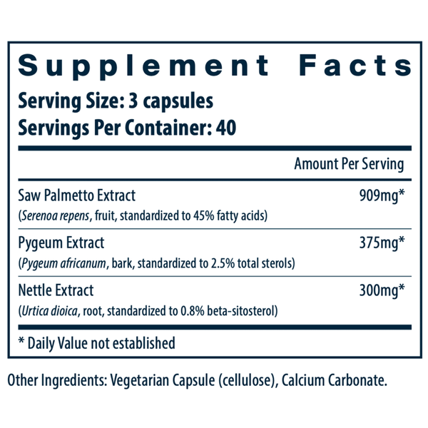 Saw Palmetto, Pygeum, Nettle Root Supplement Facts Label