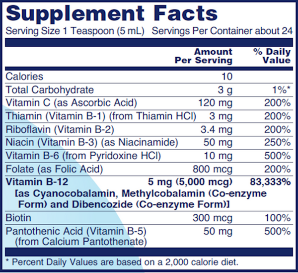 Liquid B-12 Supplement Facts Label