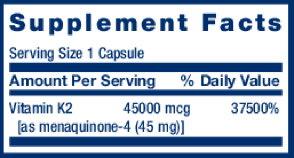 Mega Vitamin K2 Supplement Facts Label