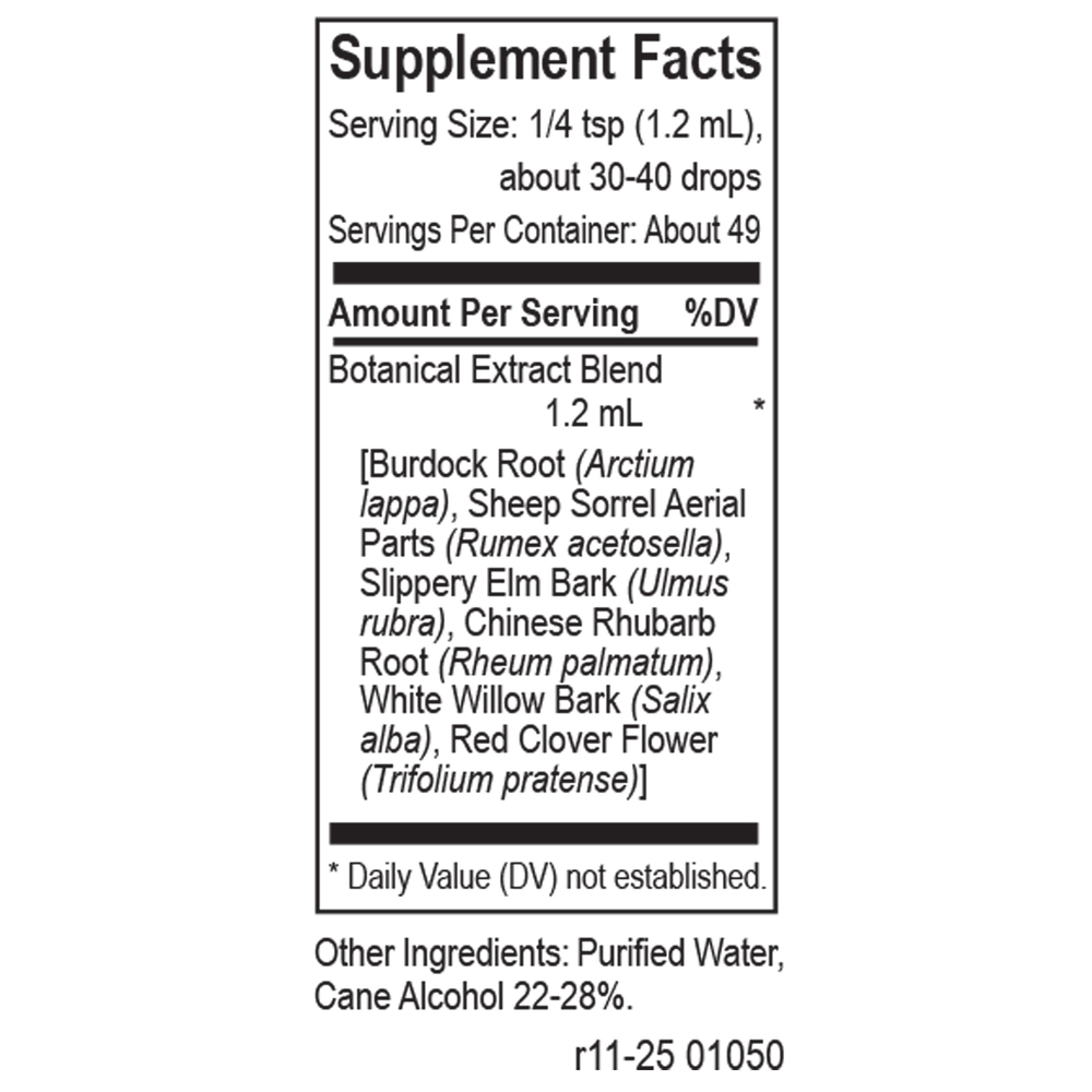 Core Burdock Blend Supplement Facts Label