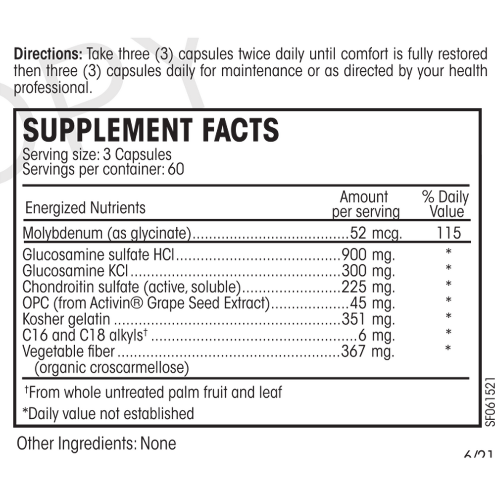 Joint Guard Supplement Facts Label