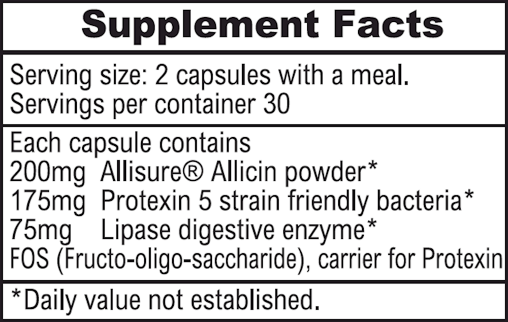 Allimax PrePro Supplement Facts Label