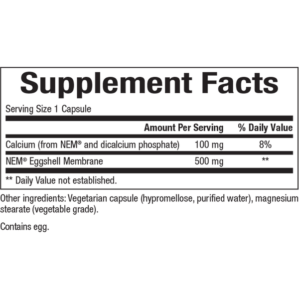 NEM Eggshell Membrane Supplement Facts Label