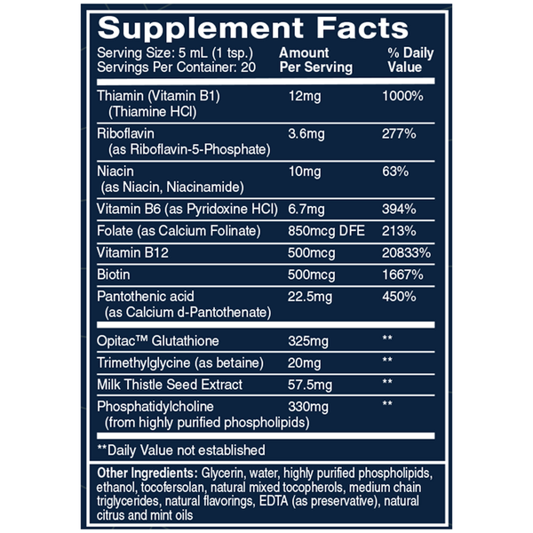 Liposomal Glutathione Complex Supplement Facts Label