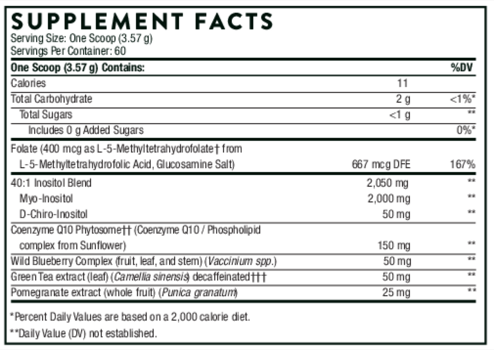 Ovarian Care Supplement Facts Label