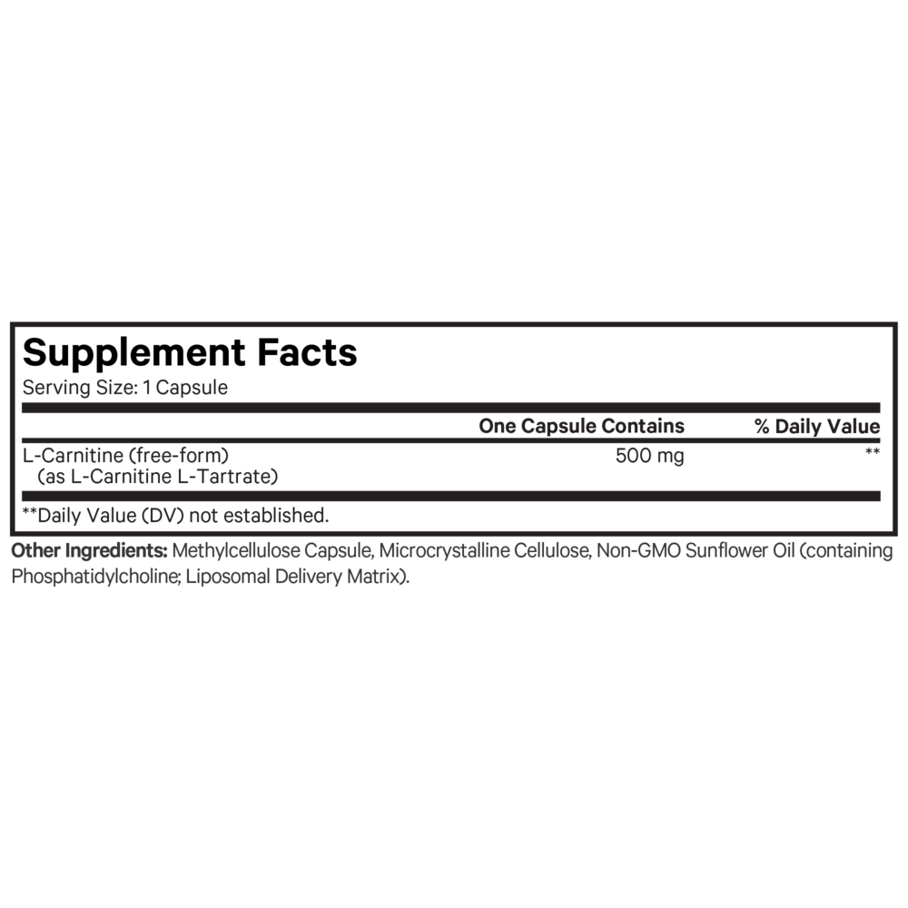 Liposomal L-Carnitine+ Supplement Facts Label