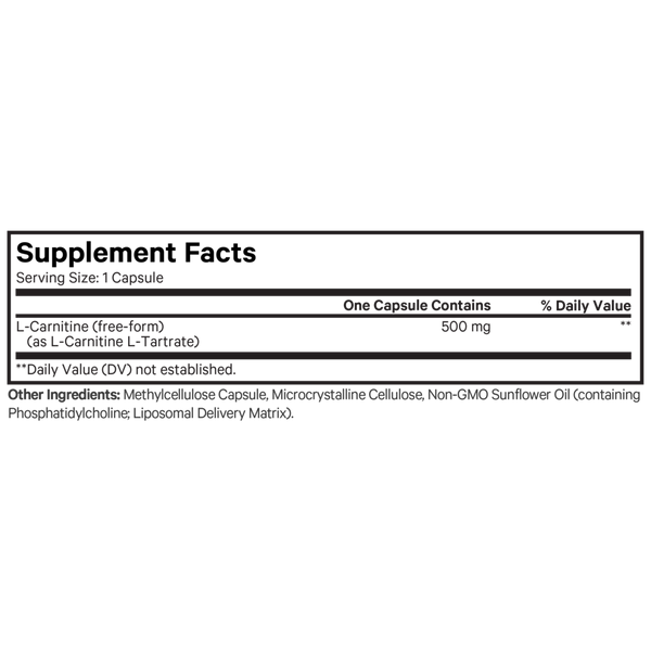 Liposomal L-Carnitine+ Supplement Facts Label