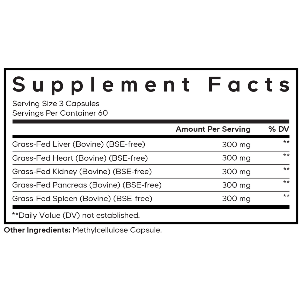Beef Organs Supplement Facts Label
