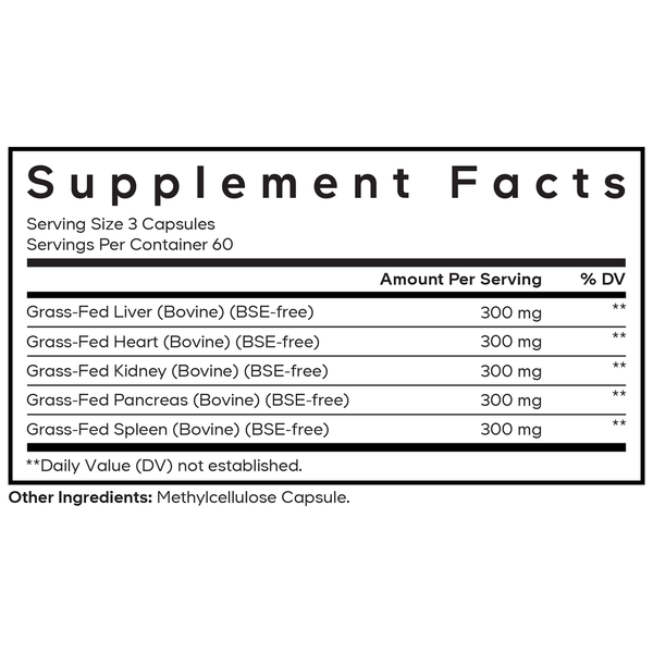 Beef Organs Supplement Facts Label