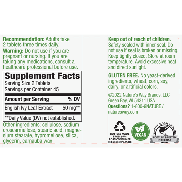 Ivy Extract Supplement Facts Label