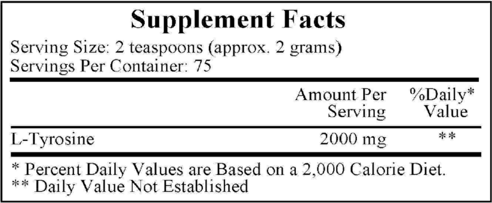 L-Tyrosine Supplement Facts Label