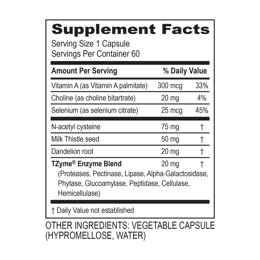 Liver Support Supplement Facts Label