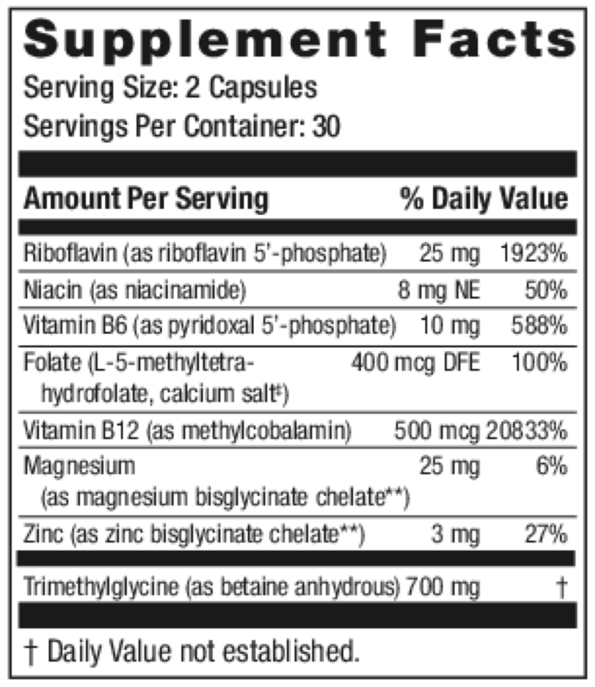Methyl FMT Supplement Facts Label