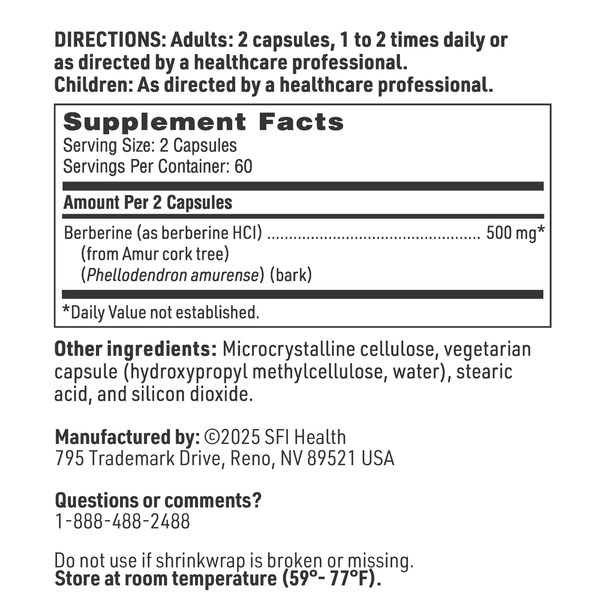 Berberine Reset Supplement Facts Label