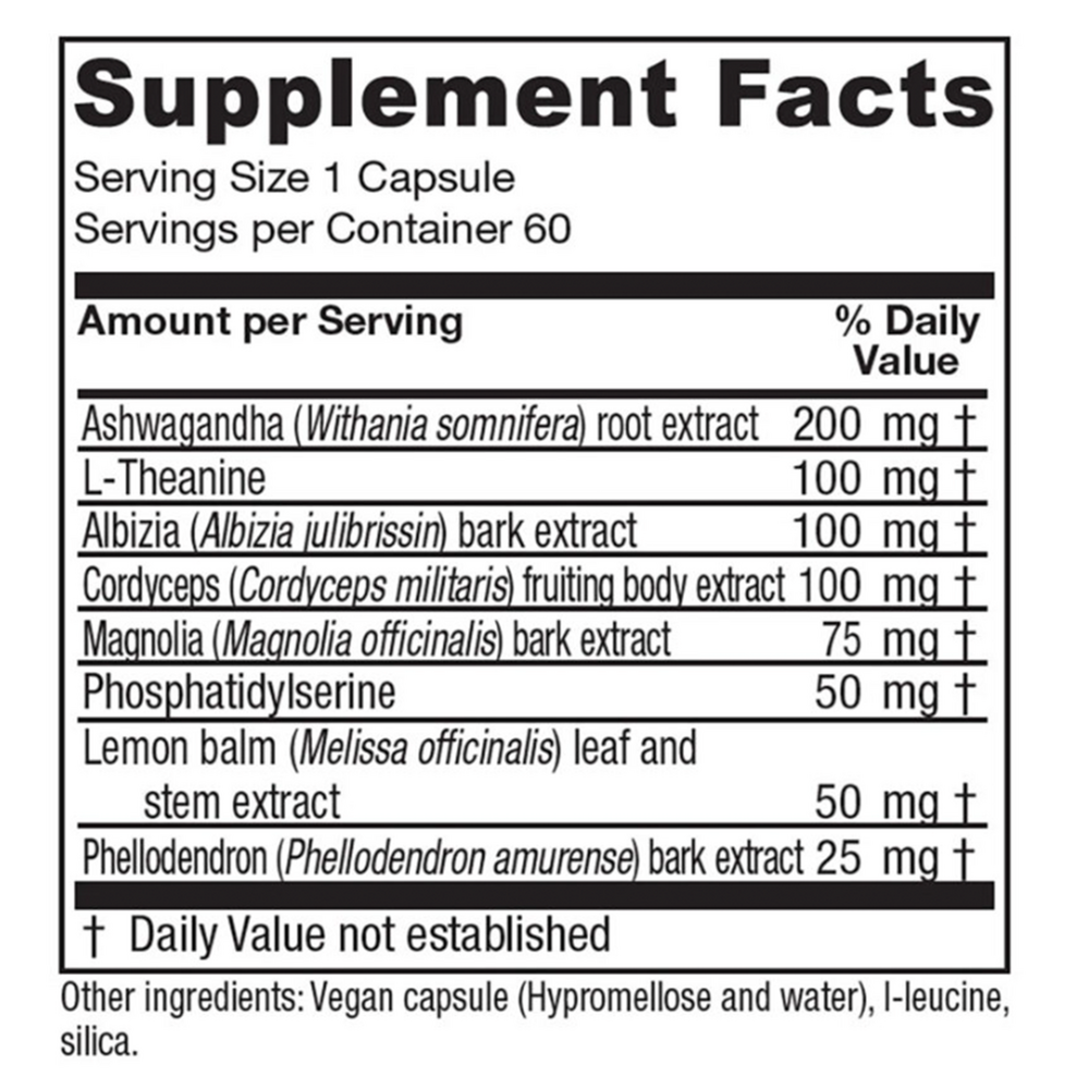 Cortisol Relief Supplement Facts Label