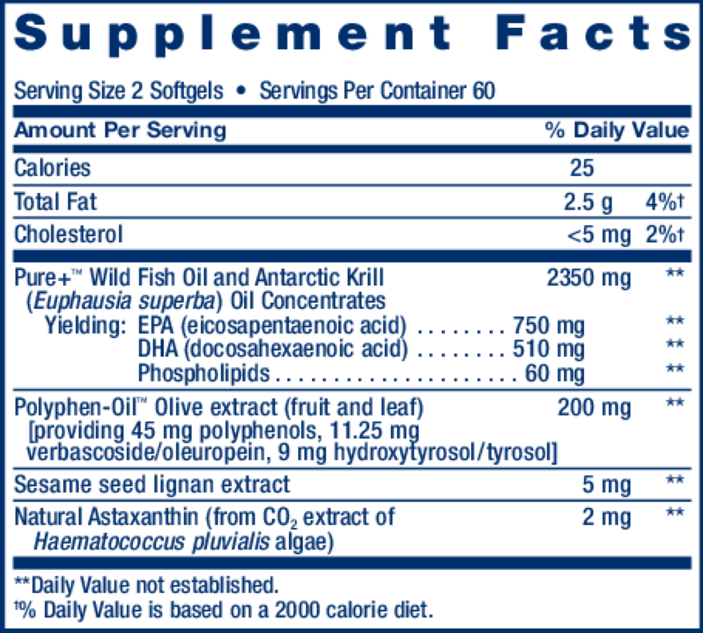 Super Omega-3 Plus EPA/DHA Fish Oil, Sesame Lignans, Olive Extract, Krill & Astaxanthin Supplement Facts Label