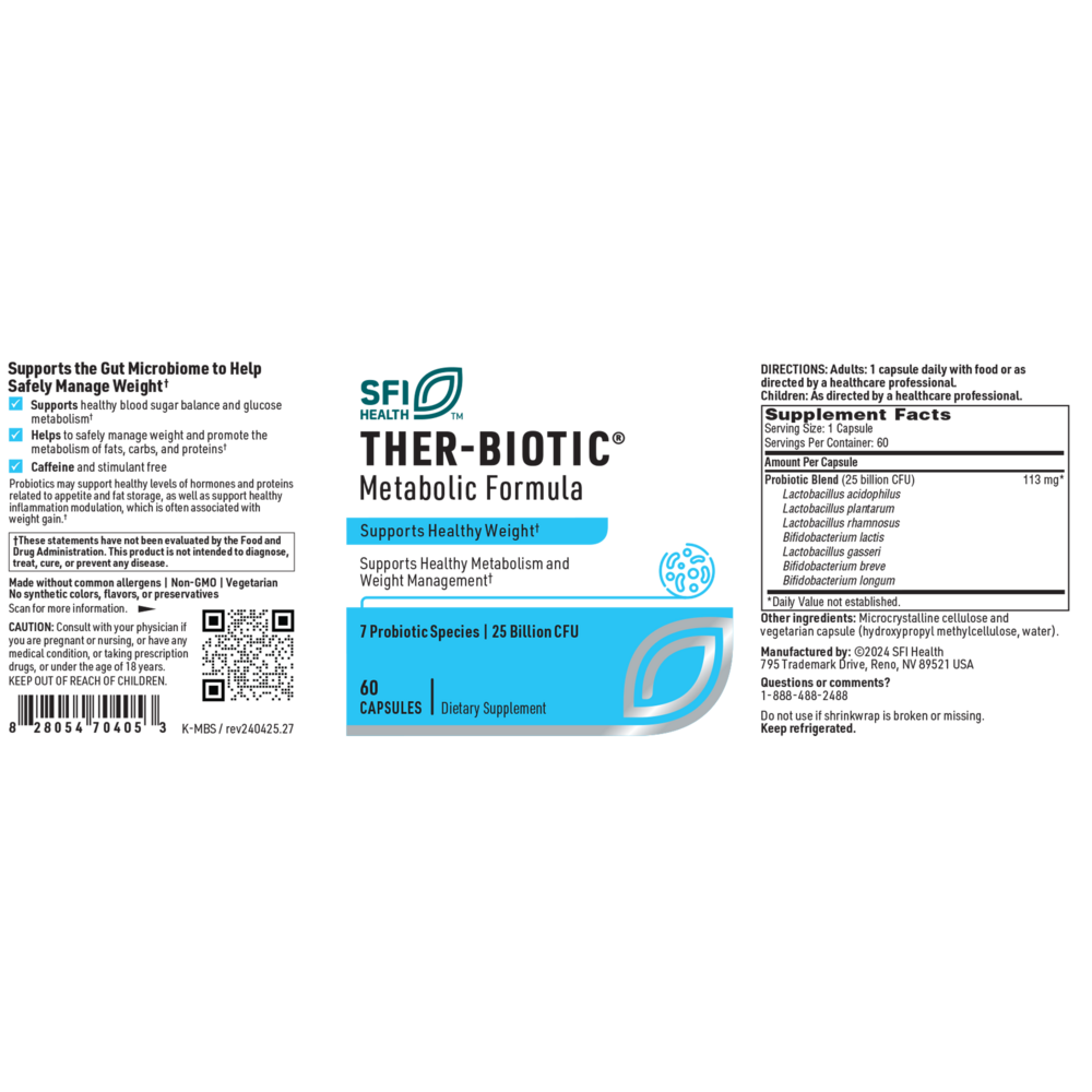 Ther-Biotic Metabolic Formula Supplement Facts Label