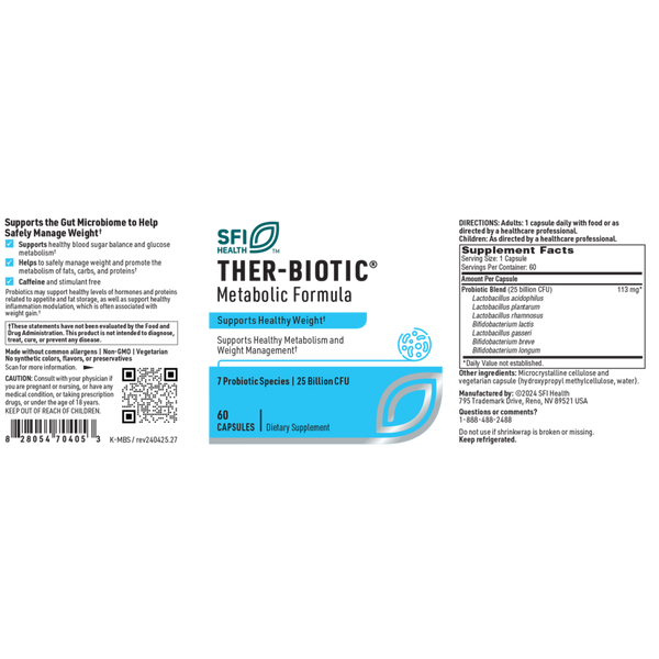 Ther-Biotic Metabolic Formula Supplement Facts Label