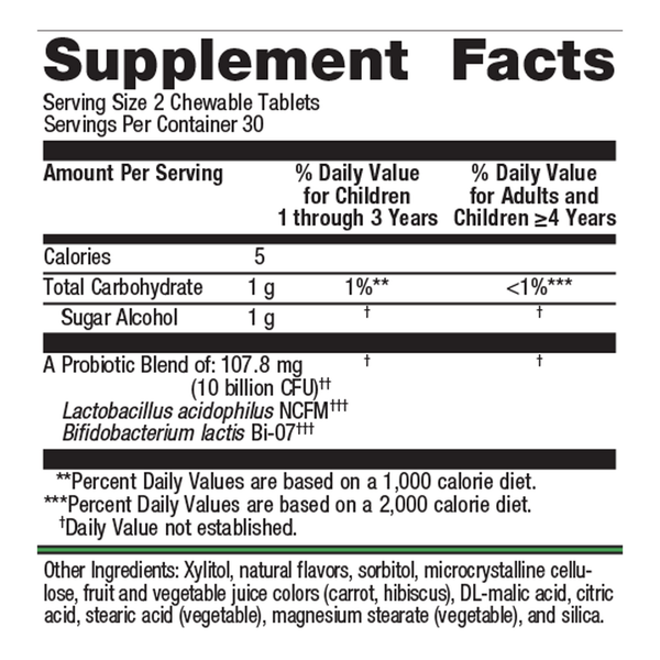 UltraFlora Kids Probiotic Supplement Facts Label