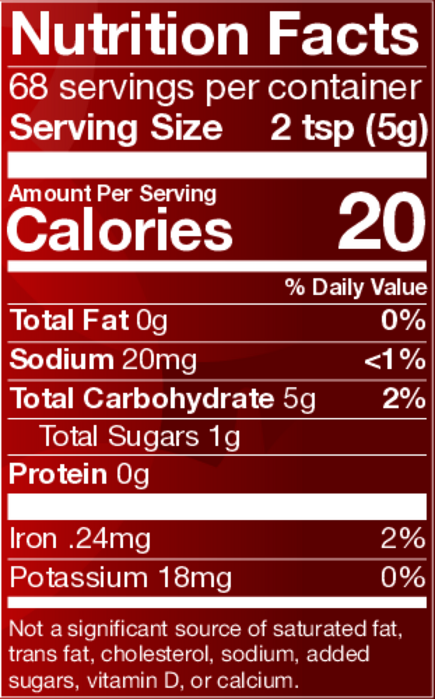 Organic Pomegranate Juice Powder Supplement Facts Label