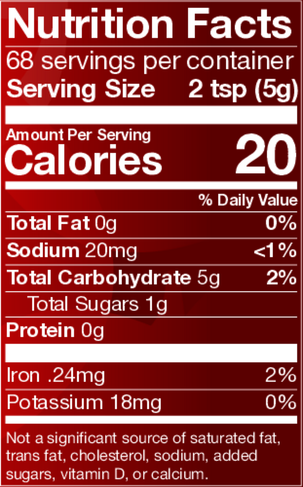 Organic Pomegranate Juice Powder Supplement Facts Label