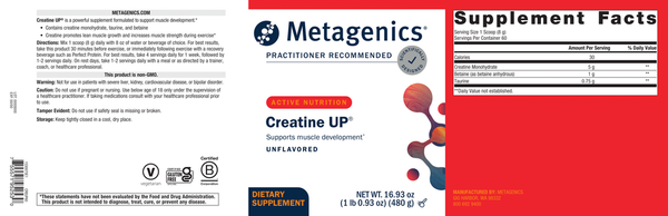 Creatine UP Supplement Facts Label