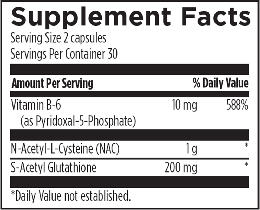 S-Acetyl Glutathione Synergy Supplement Facts Label