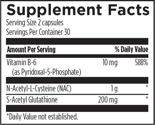 S-Acetyl Glutathione Synergy Supplement Facts Label