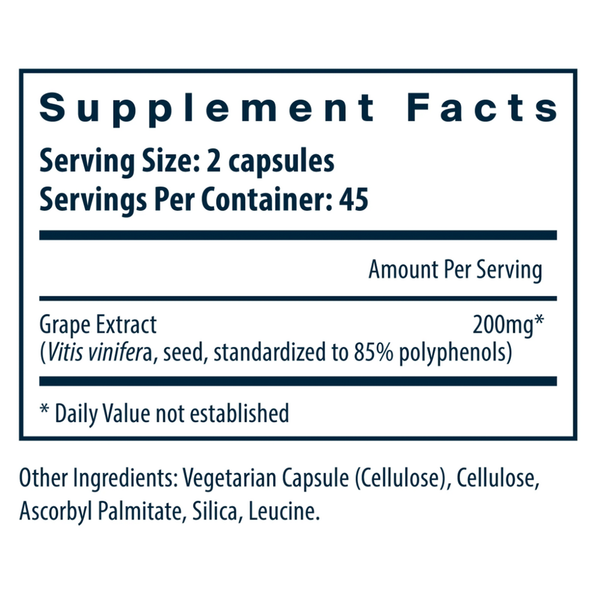 Grape Seed Extract 100 mg Supplement Facts Label