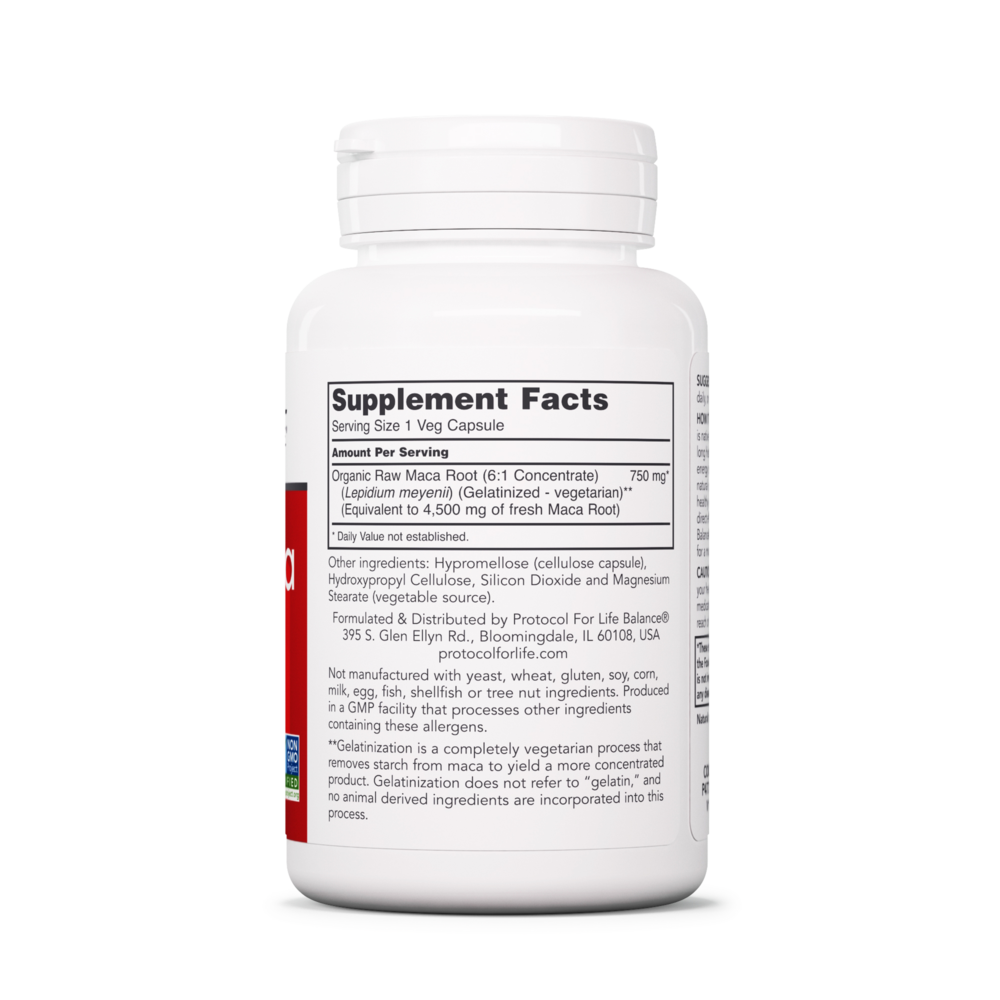 Raw Maca Supplement Facts Label