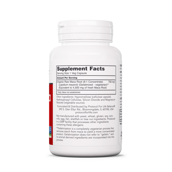 Raw Maca Supplement Facts Label