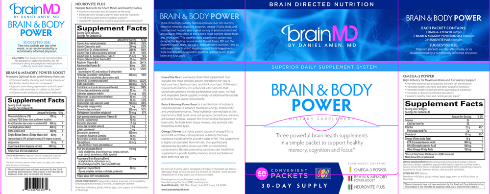 Brain & Body Power Supplement Facts Label