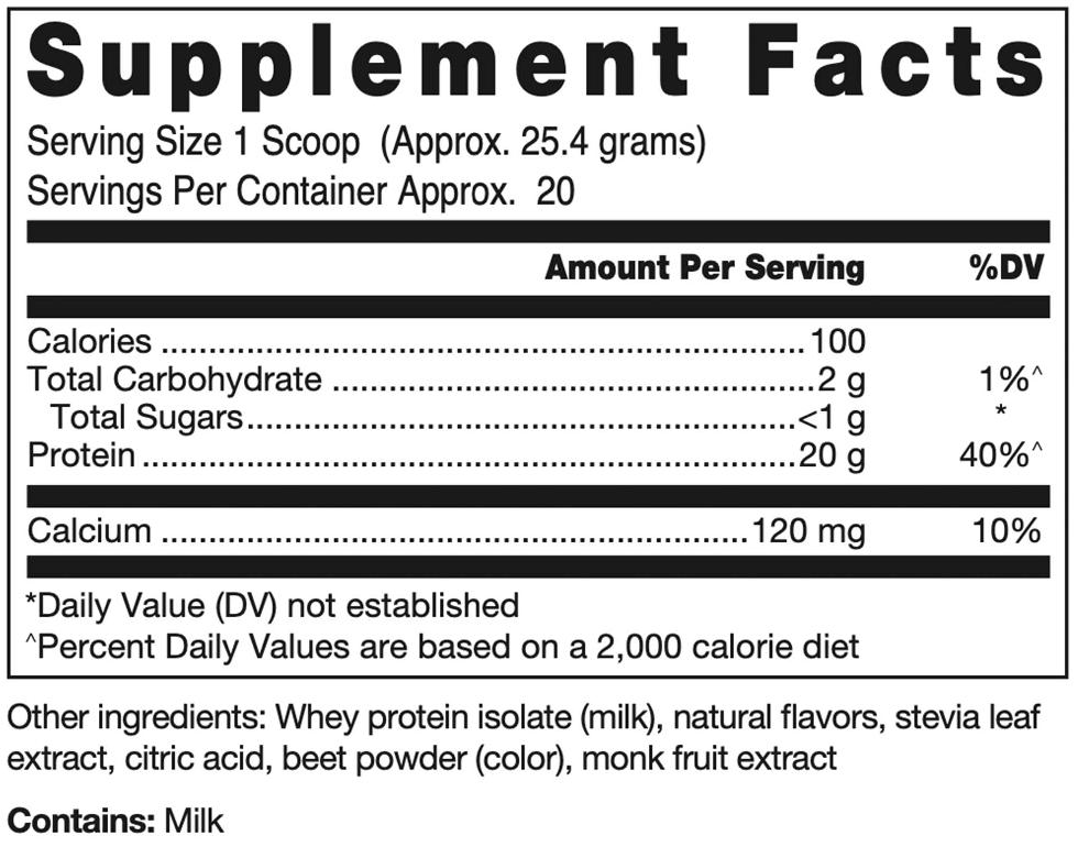 Klean Isolate Natural Strawberry Flavor Supplement Facts Label