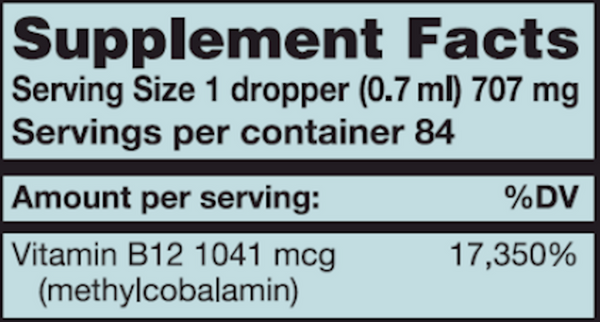 B-12 Liquid Supplement Facts Label