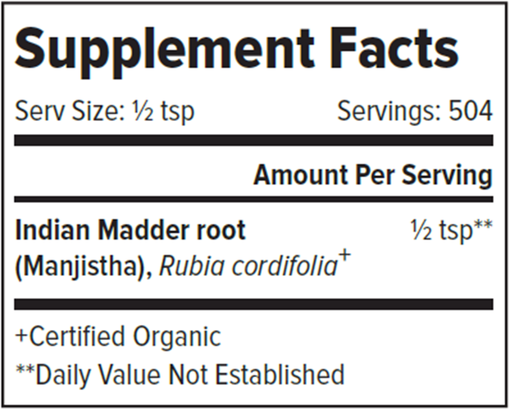 Manjistha Powder Supplement Facts Label