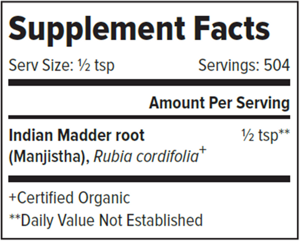 Manjistha Powder Supplement Facts Label