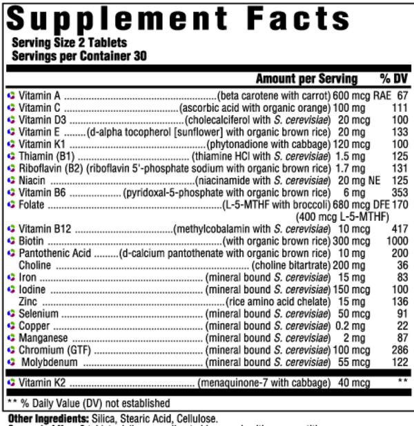 Women's Multivitamin Supplement Facts Label