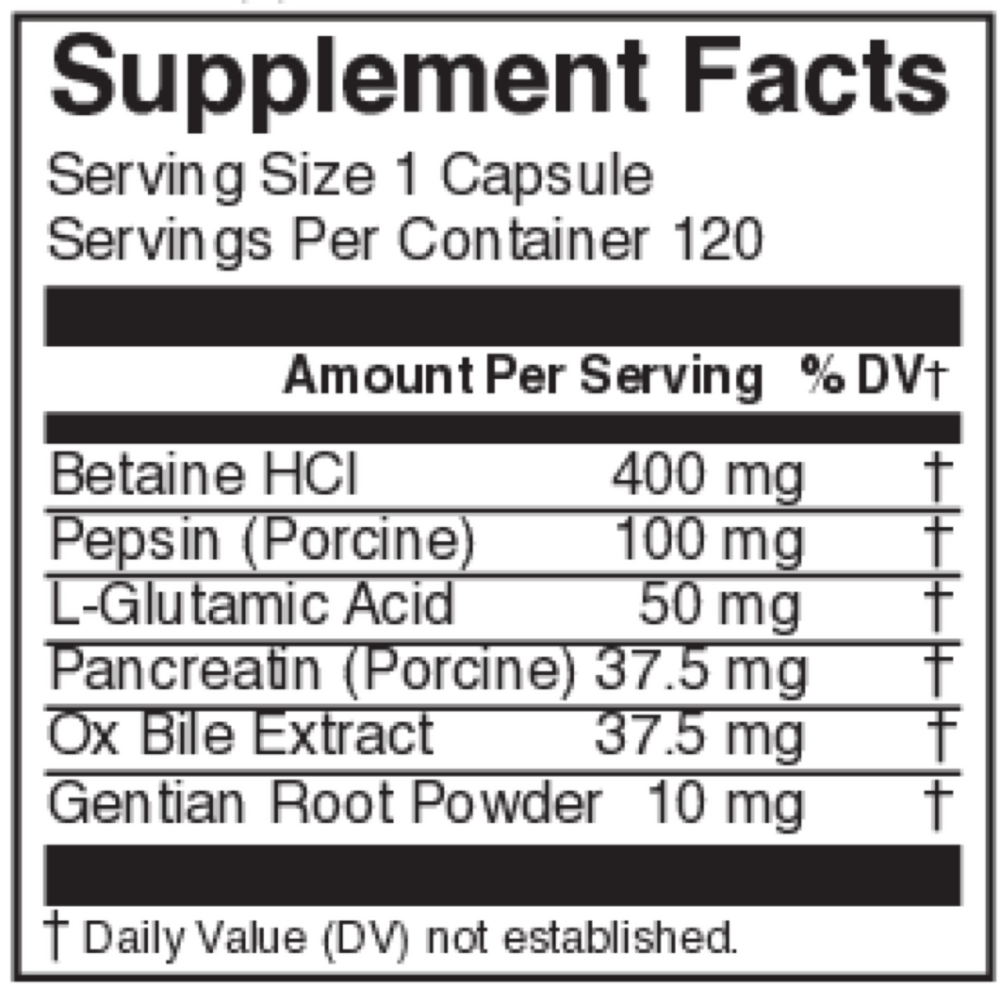 BetaZyme Supplement Facts Label