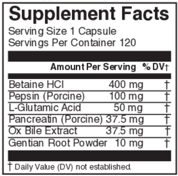 BetaZyme Supplement Facts Label