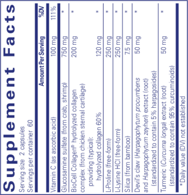 Ligament Restore* 120 Count Supplement Facts Label