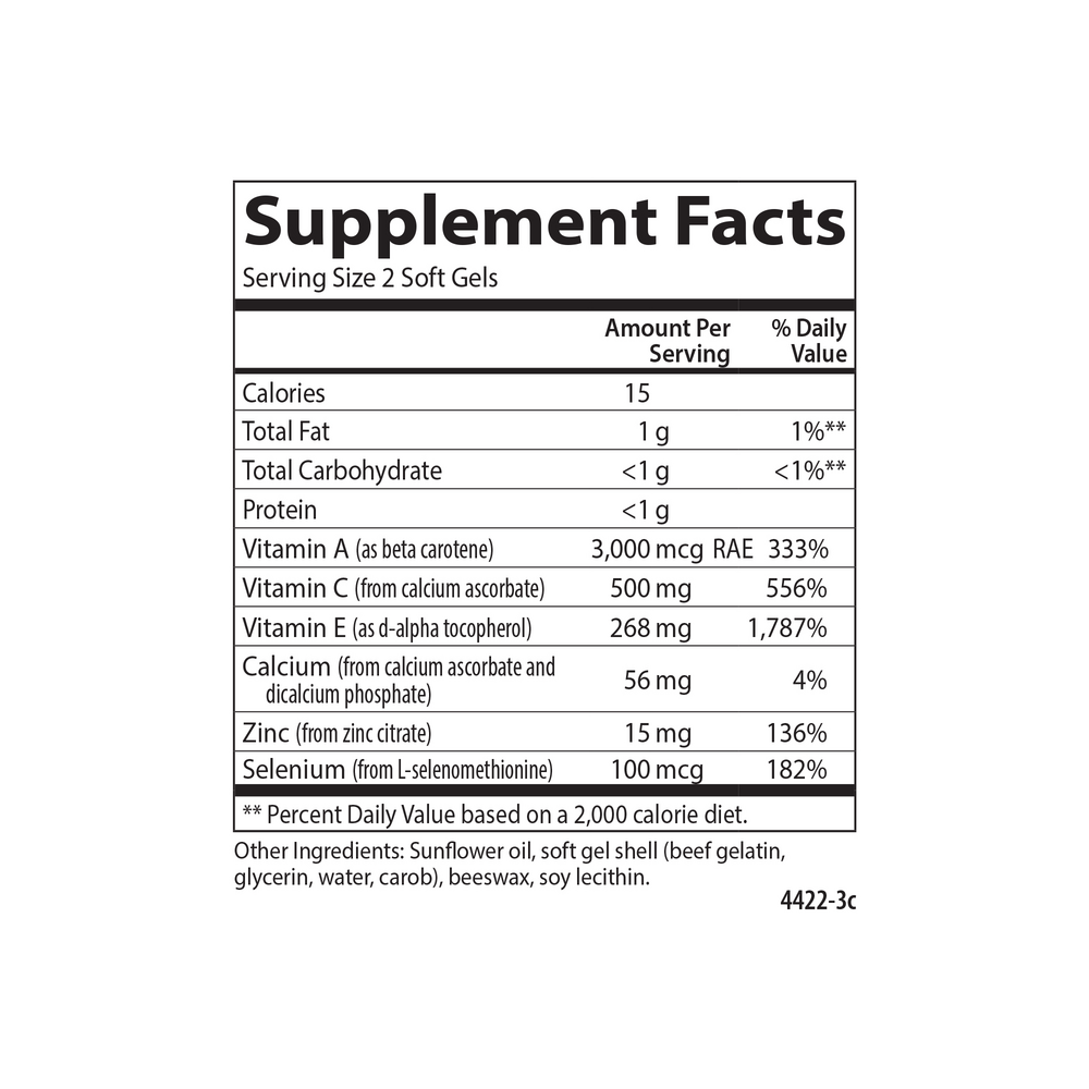 ACES + Zn 180 Count Supplement Facts Label