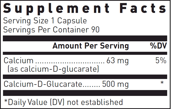 Calcium-D-Glucarate Supplement Facts Label