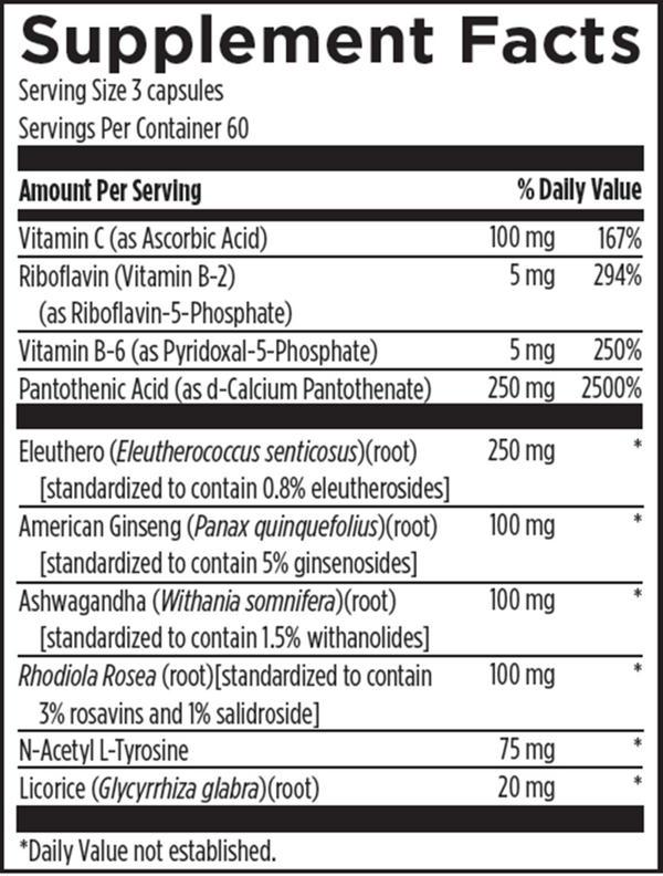 Adrenotone Supplement Facts Label