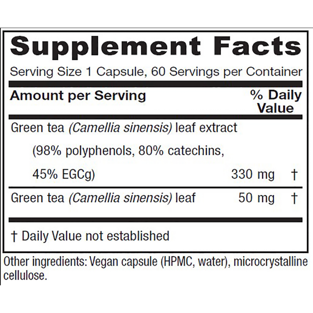 Green Tea Supplement Facts Label