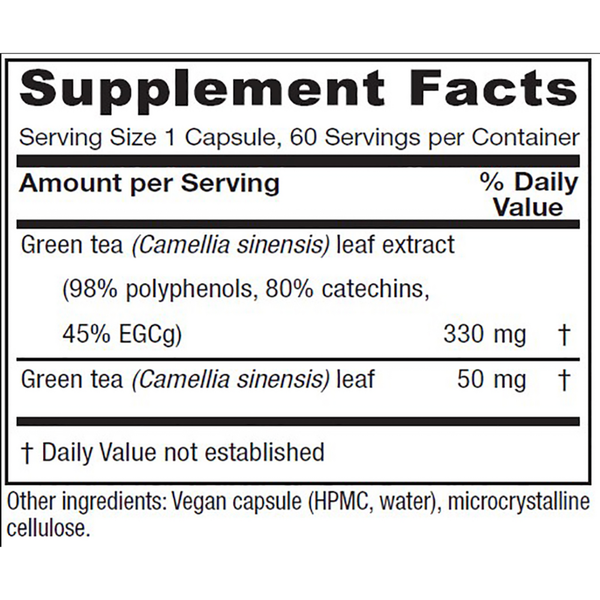 Green Tea Supplement Facts Label