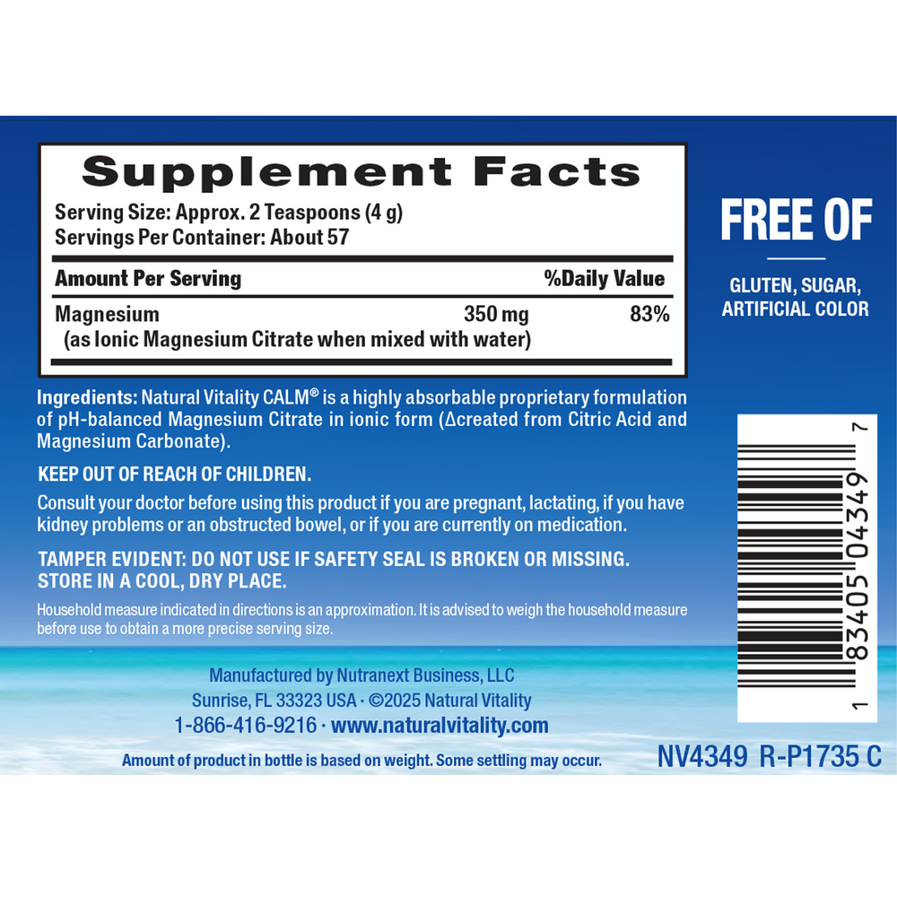 DISCONTINUED (Click for Product Substitute) - Natural Calm Original (unflavored) Supplement Facts Label