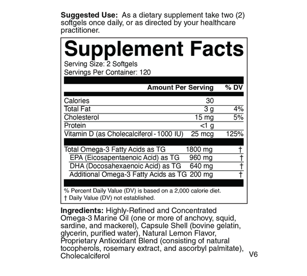 Omega 3D Lemon Supplement Facts Label