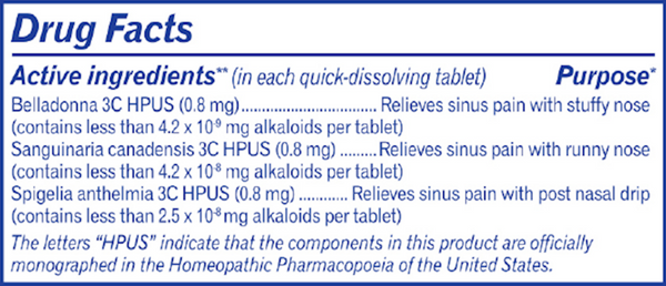 Sinuscalm Supplement Facts Label