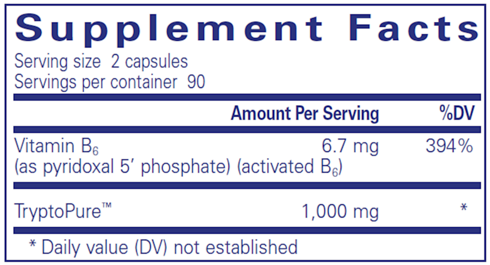 L-Tryptophan 180 Count Supplement Facts Label